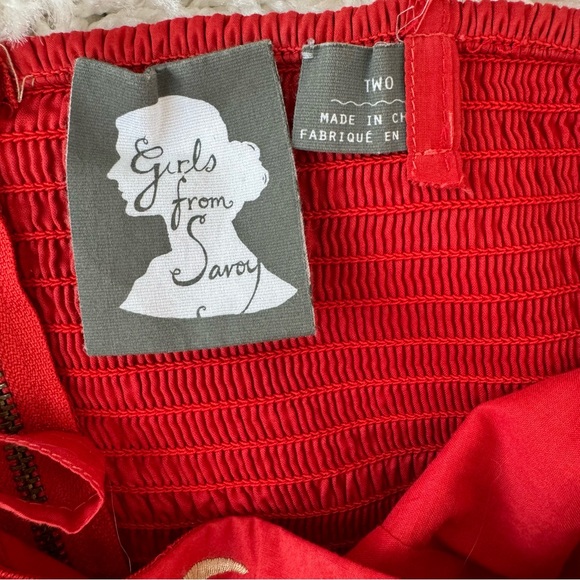 Anthropologie- Girls From Savoy- Embroidered Full Skirt Dress in Red Size 2 - Picture 3 of 4